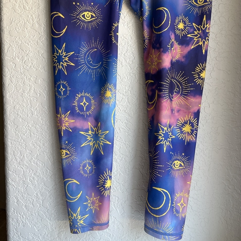 Victoria Sport Celestial Women M Leggings Purple Moon Sun Star Evil Eye Yoga - Picture 2 of 9